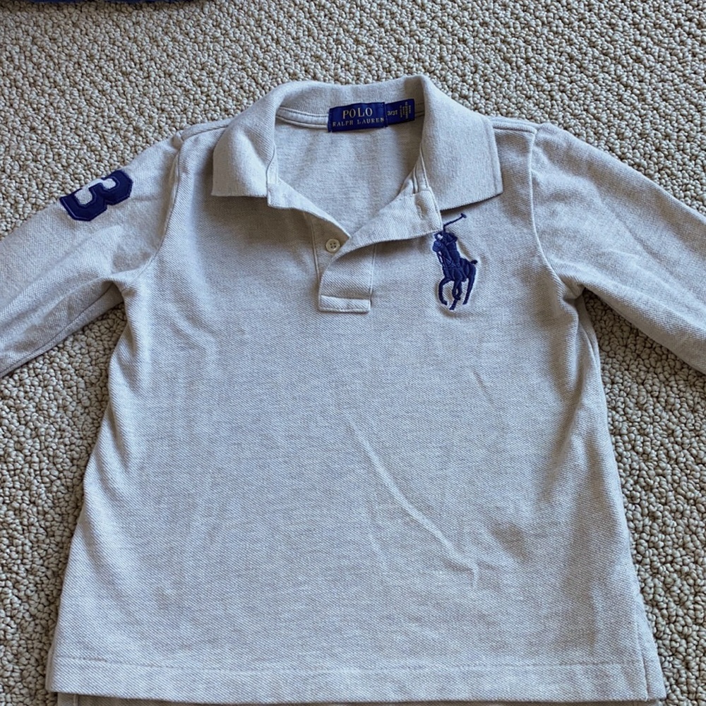 Beige and navy long sleeve polo